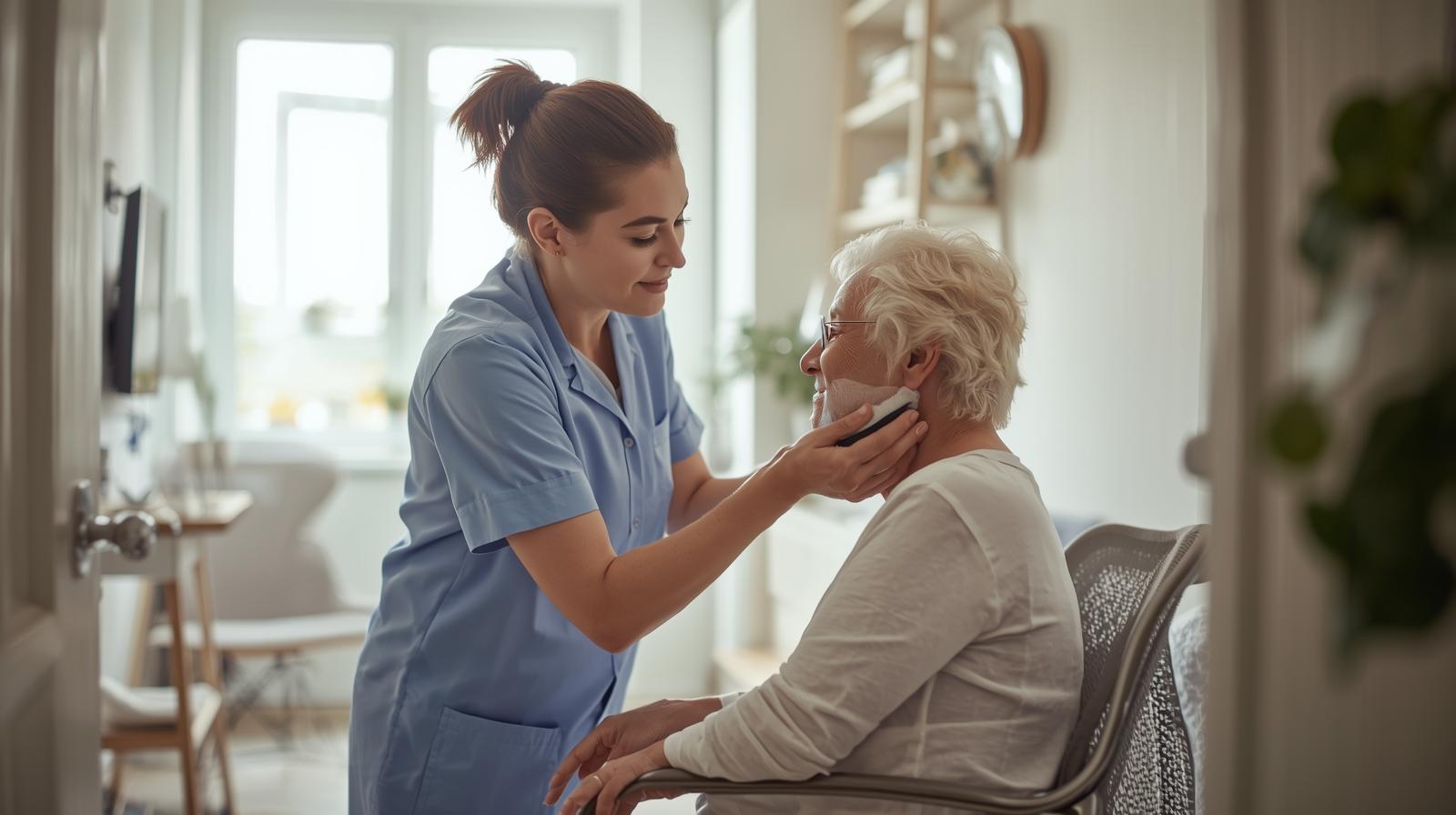 make an image of a caregiving home providing this Personal Hygiene Grooming Assistance_ with a good resolution