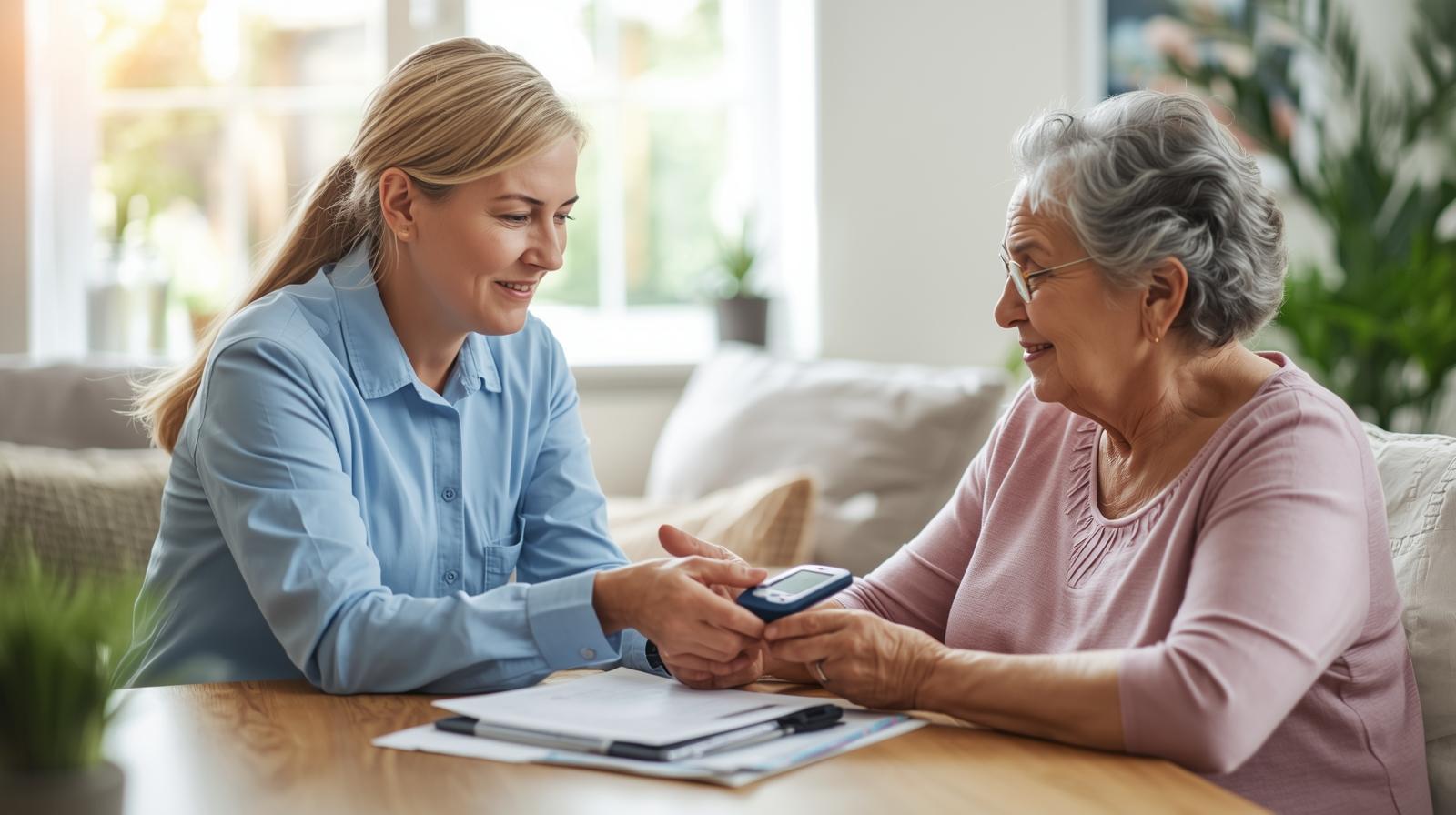 make an image of a caregiving home providing this serviceBlood Sugar Glucose Monitoring_with a good resolution